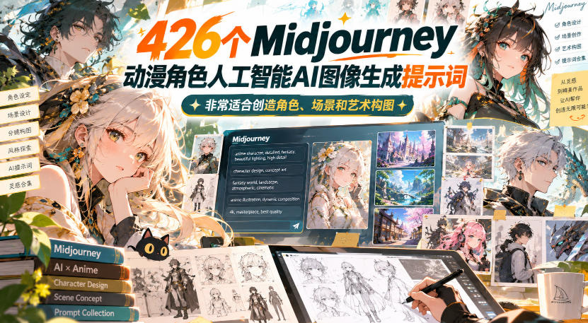 426个Midjourney动漫角色人工智能AI图像生成提示词，非常适合创造角色、场景和艺术构图-极客网创