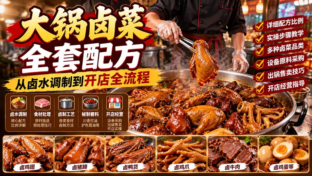 大锅卤菜全套配方,从卤水调制到开店全流程,感觉学会了去摆摊也不错-极客网创