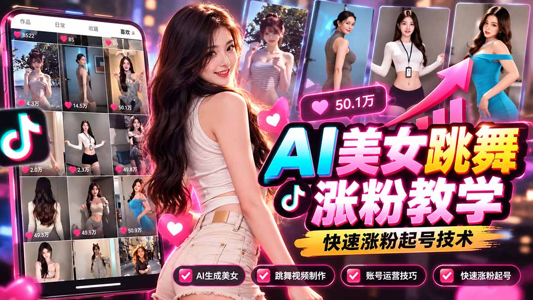 AI美女跳舞涨粉教学，AI生成美女，跳舞视频制作，账号运营与快速起号涨粉-极客网创